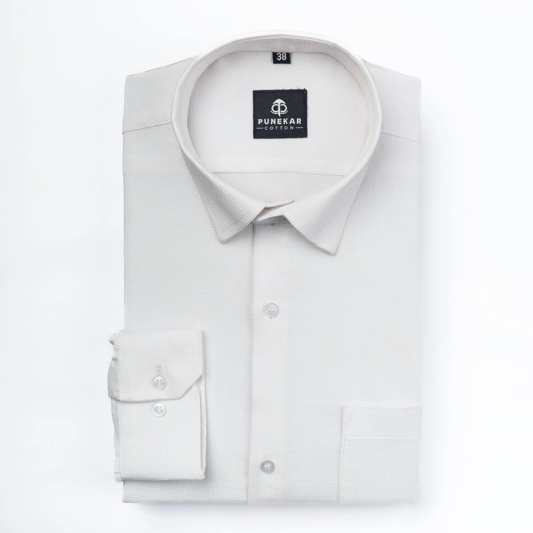 White Color Waffle Texture Cotton Shirt For Men